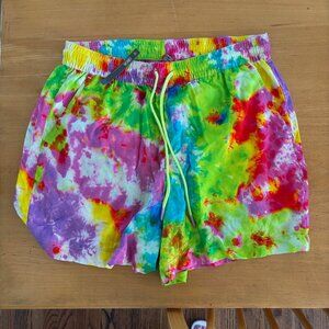 Asos tie dye multi-colored shorts hidden side pockets draw string waist nwt 32"